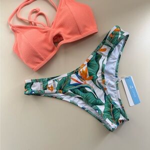 Cupshe Peach Bikini Top and Leaf Print Bottoms
